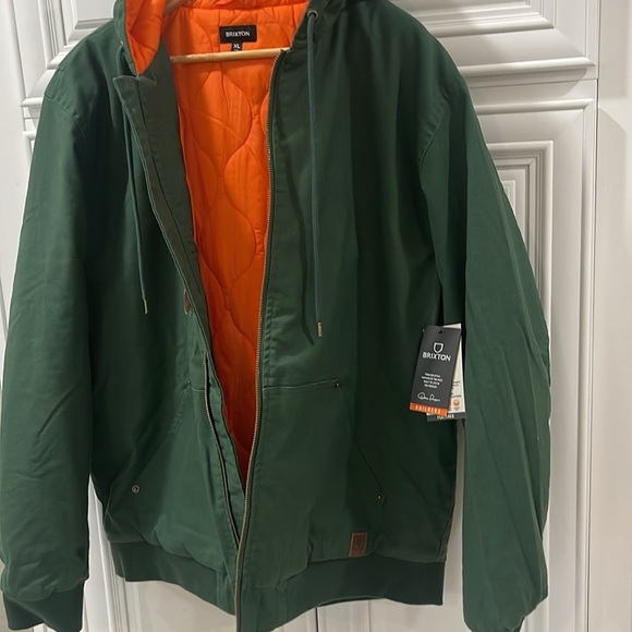 BRIXTON BUILDERS HOODED WARM WORK CANVAS JACKET GREEN ORANGE QUILTED TRUCKER XL - Picture 9 of 11